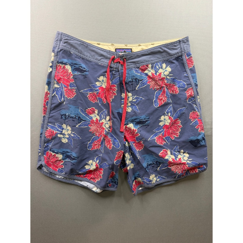 Patagonia Board‎ Shorts Mens Blue Floral Tropical Lace Up Swim Trunks 34